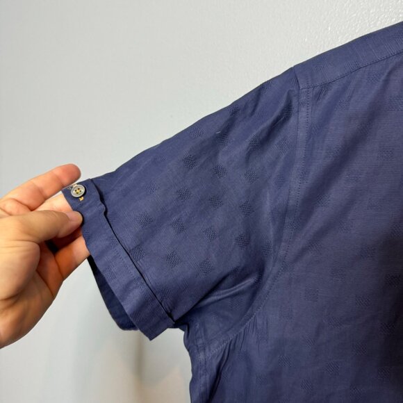 TED BAKER men's textured navy GOT GAME button front shirt size 4 or M - Picture 4 of 7